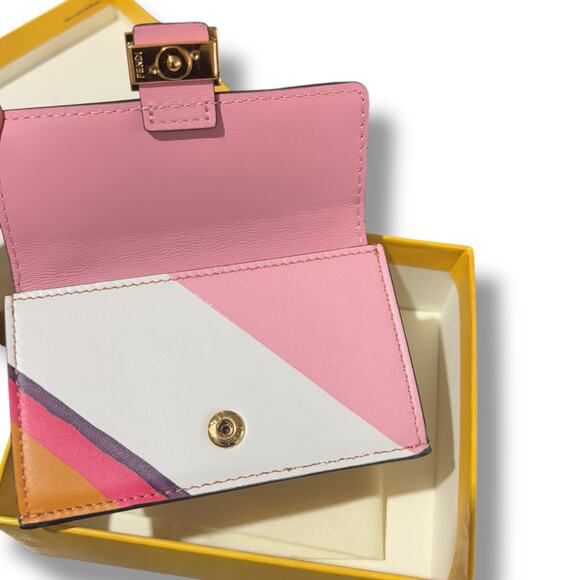 NEW Fendi Baguette Small Multicolor Pink White Cardholder Wallet - Picture 5 of 5